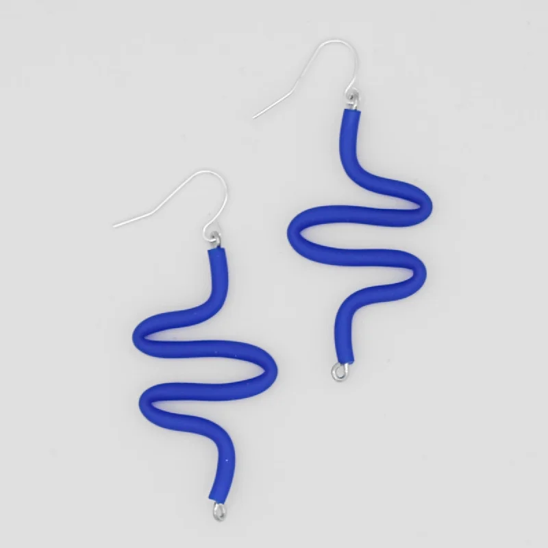 Best hoop earrings with geometric shapes for a modern and artistic appeal-Artistic Rubber Tubing Naya Earrings Blue