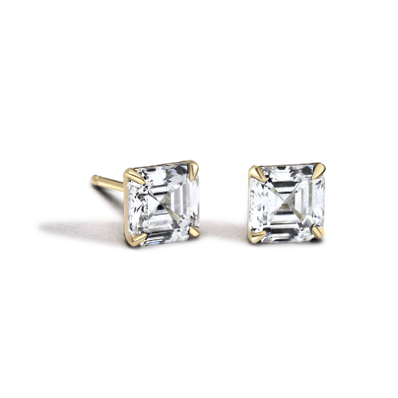 Hoop earrings with artistic filigree designs for an intricate, delicate finish-Asscher Diamond Studs - 14kt Yellow Gold