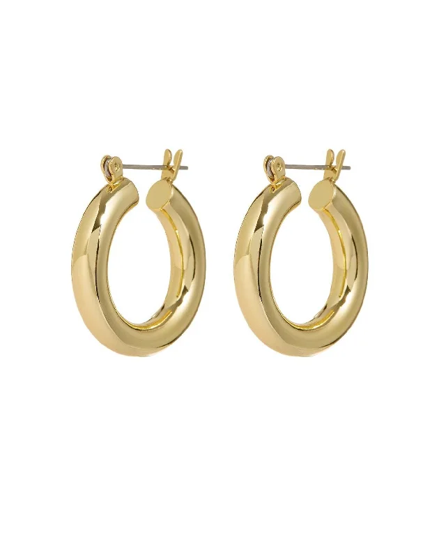 Hoop earrings with hammered copper for a warm and rustic aesthetic-Baby Amalfi Tube Hoops- Gold (Ships Early December)