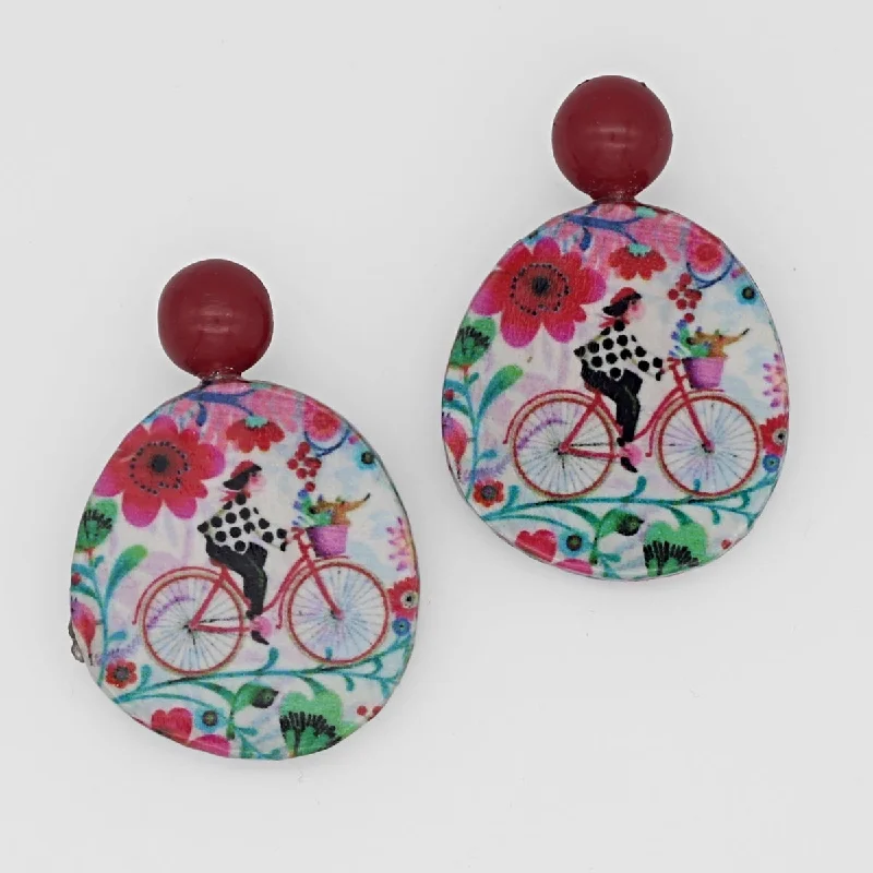 Hoop earrings with luxe velvet finishes for a rich and luxurious touch-Bicycle Decoupage Earrings