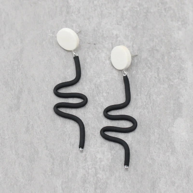 Medium hoop earrings for an everyday look with the perfect balance of style-Black and White Rubber Tubing Remi Earrings