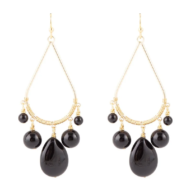 Hoop earrings with leather accents for a sleek and bold combination-Black Onyx Chandelier Earrings