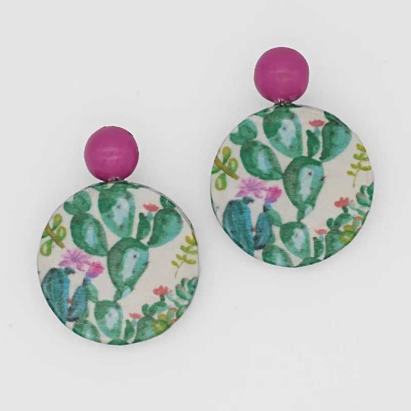 Best hoop earrings with matte finish for a sophisticated, understated design-Cactus Decoupage Earrings