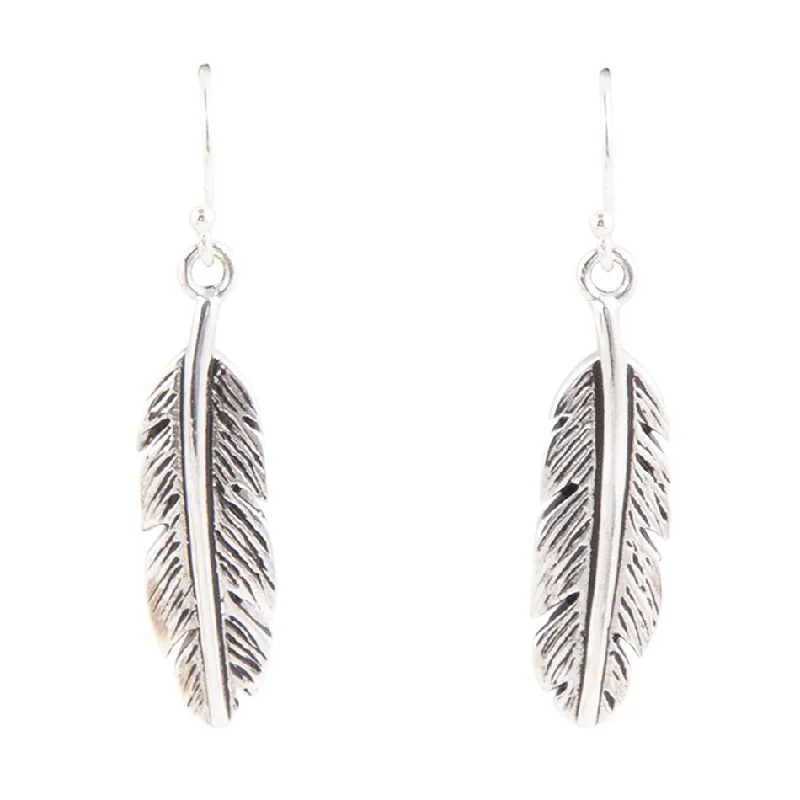 Best hoop earrings with geometric pendants for a modern, chic appeal-Feather Sterling Silver Earrings