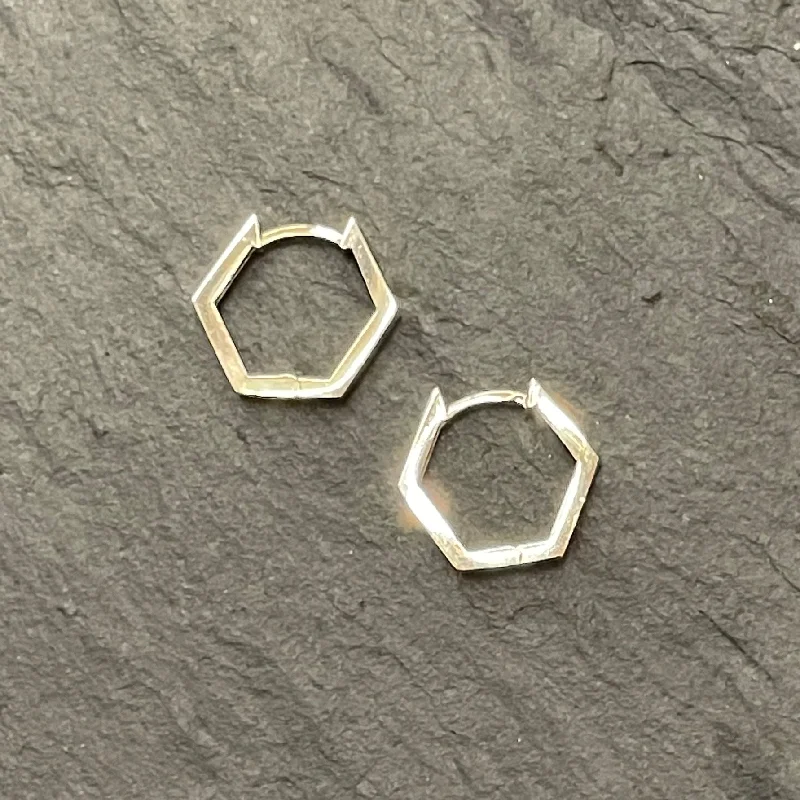 Best hoop earrings with gold-plated finishes for an affordable luxury vibe-14k Hexagon Huggie Hoops