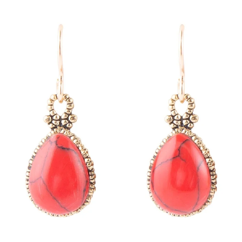 Best hoop earrings with tribal designs for a cultural and exotic aesthetic-Dreamy Drop Red Howlite Earrings