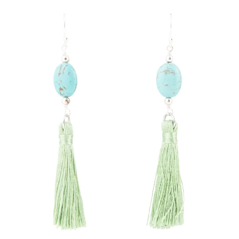 Hoop earrings with infinity loop designs for a continuous and eternal shape-Frill Seeker Green Tassel and Sterling Silver Earrings