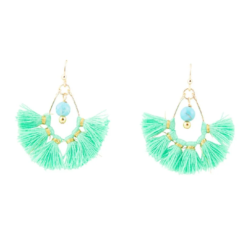 Hoop earrings with intricate designs for a unique and artistic appearance-Green Frilled About Spring Golden Earring