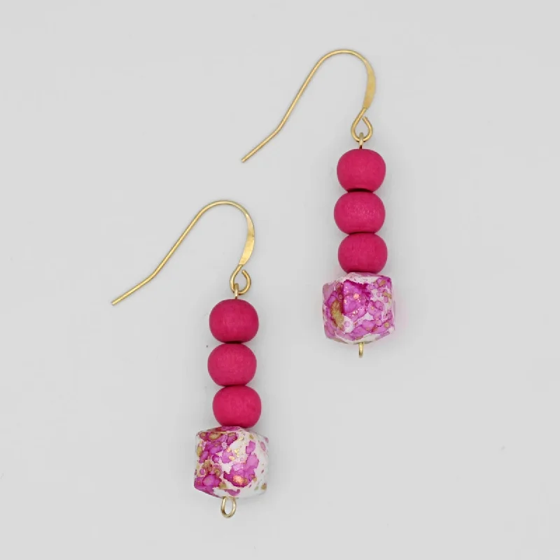 Hoop earrings with diamond-cut surfaces for added sparkle and shine-Fuchsia and Gold Dottie Earrings