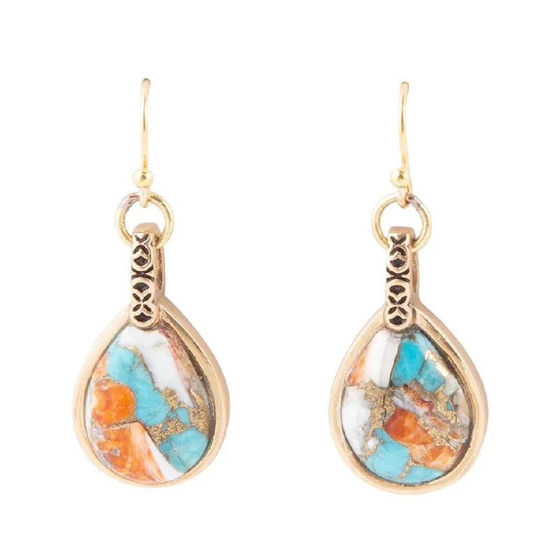 Medium hoop earrings for an everyday look with the perfect balance of style-Blue and Orange Turquoise and Spiny Oyster Shell Stone Mix Golden Earrings