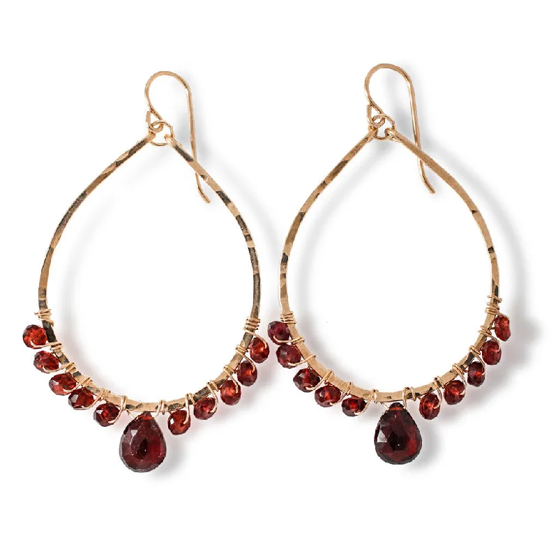 Hoop earrings with satin finishes for a smooth and elegant appearance-Gemstone Arc Hoop Earrings - Garnet