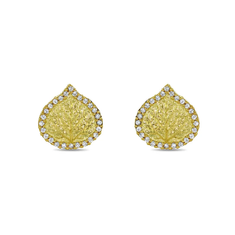 Best hoop earrings with oval shapes for a unique and elongated design-Gold and Diamond Aspen Leaf Earrings (large)