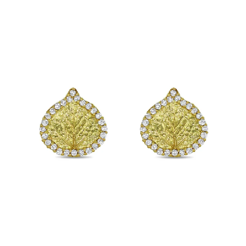 Best hoop earrings with minimal embellishments for a sleek and modern look-Gold and Diamond Aspen Leaf Earrings (small)