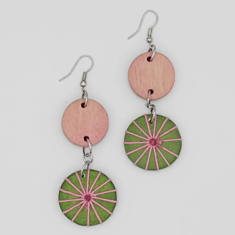 Hoop earrings with twisted leather for a chic and modern boho look-Green and Pink Leilani Earrings