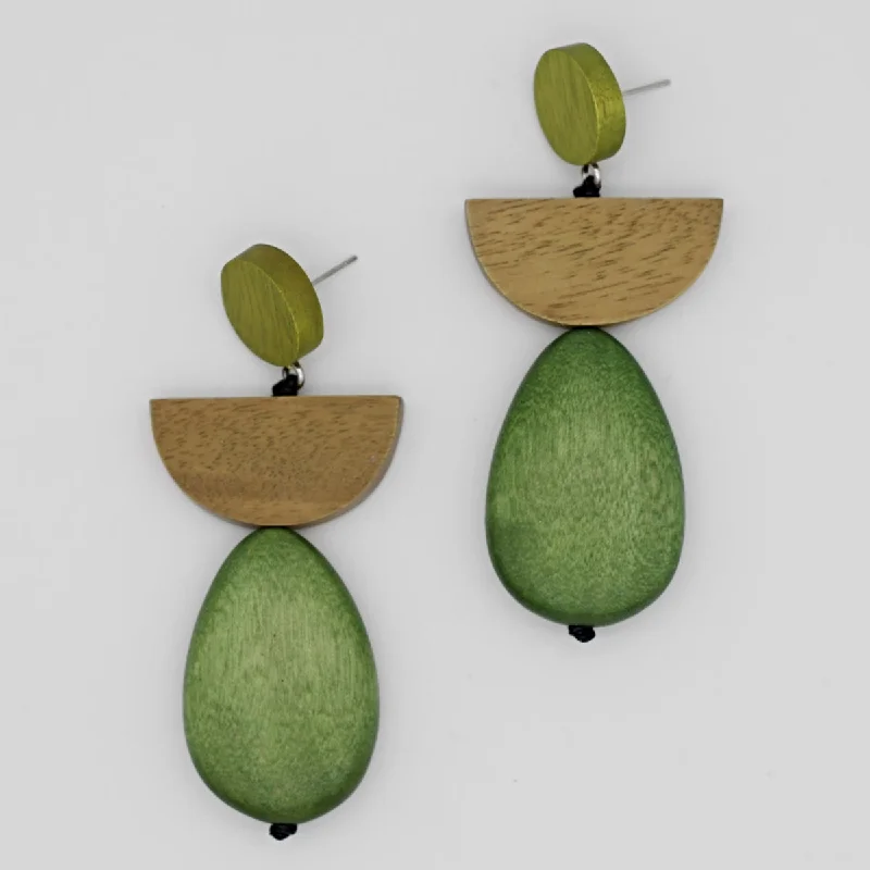 Best hoop earrings with enamel details for a colorful and modern look-Green Tasi Wooden Earrings