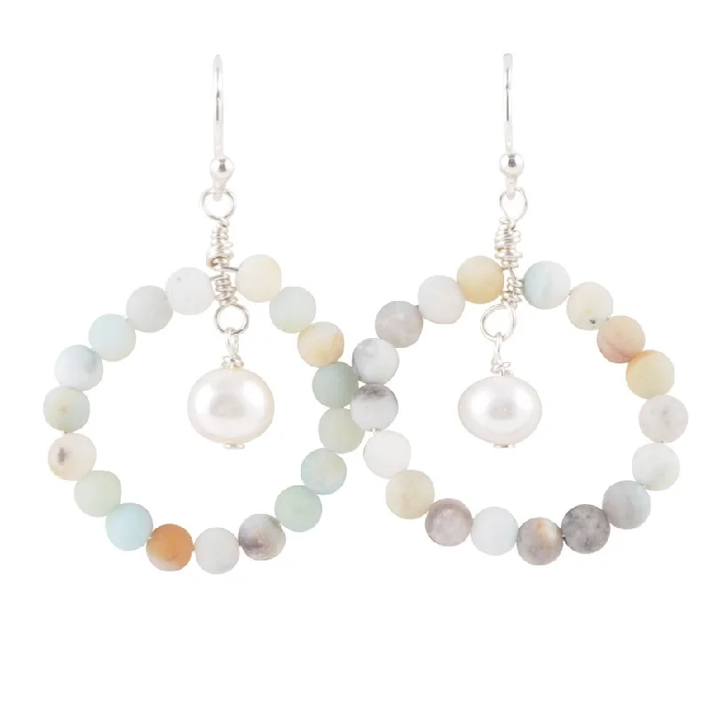 Best hoop earrings with intricate beaded details for a textured, stylish appearance-Halo Earring-Amazonite and Pearl