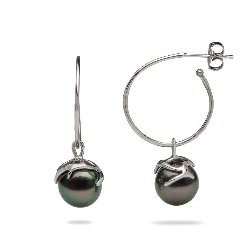 Hoop earrings with twisted leather for a chic and modern boho look-Heritage Tahitian Pearl Earrings in White Gold