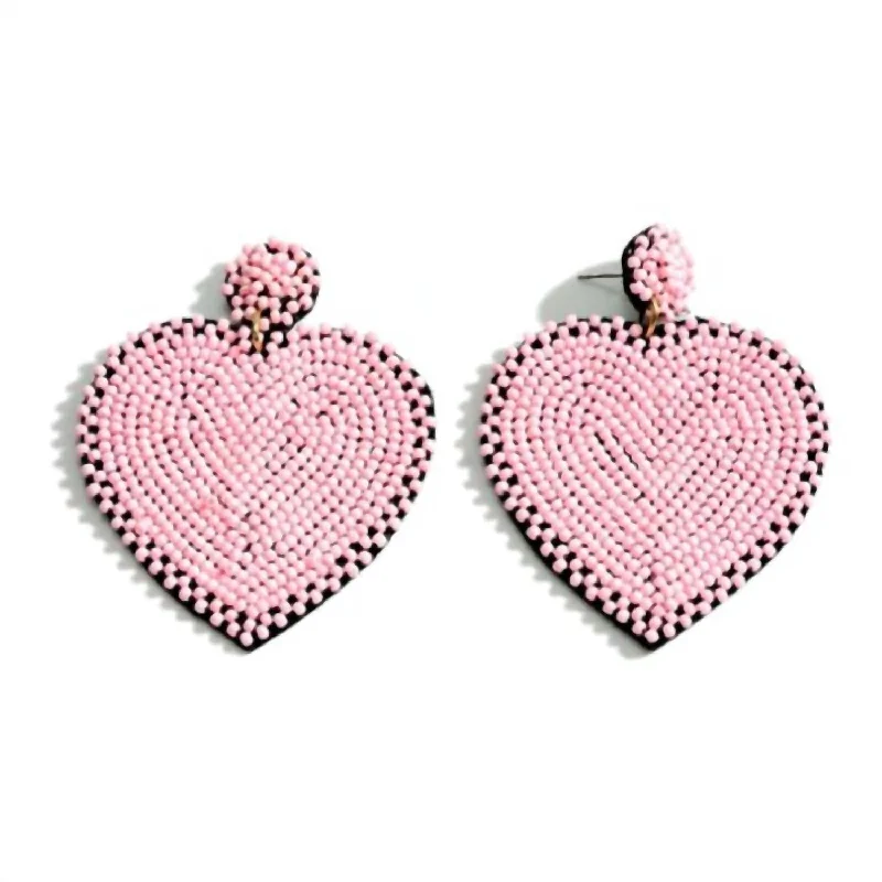 Best hoop earrings with geometric triangle shapes for a modern, chic design-Heart Seed Bead Earrings In Light Pink