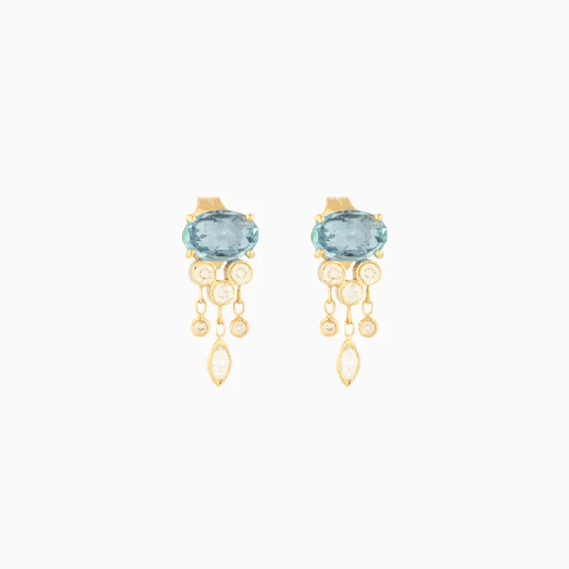 Hoop earrings with polished silver finish for a shiny, modern appeal-Jellyfish Aquamarine & Diamonds Earring