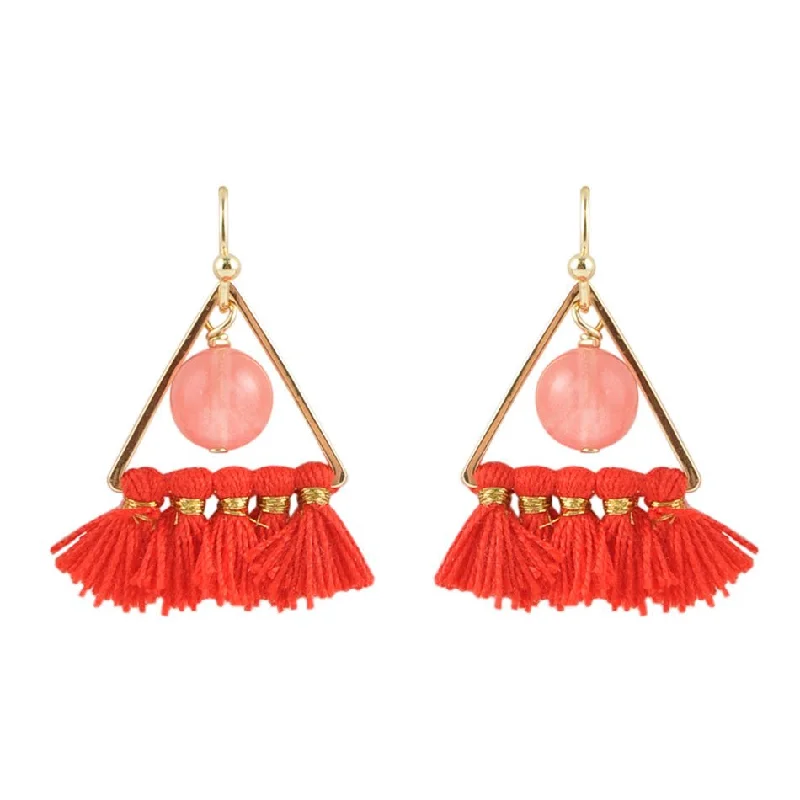 Hoop earrings with twisted leather for a chic and modern boho look-Melon and Triangle Tassel Earrings