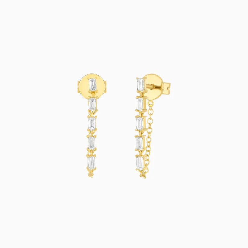 Best hoop earrings with geometric pendants for a modern, chic appeal-Multi Diamond Baguette Chain Stud Earring