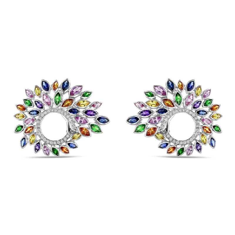 Best hoop earrings with stacked layers for a dimensional and bold look-Multicolor Sapphire and Diamond Earrings