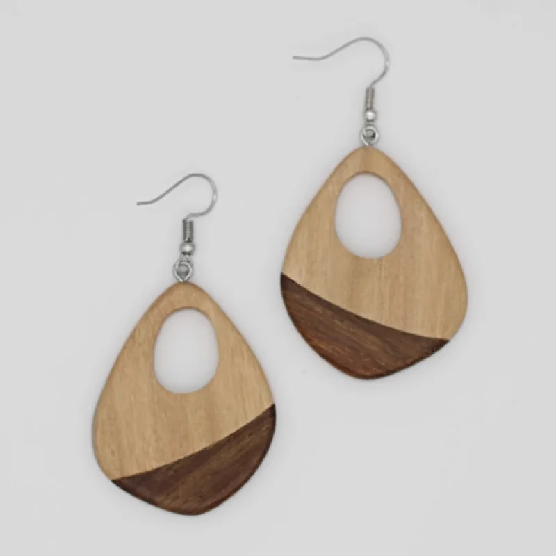 Hoop earrings with removable pendants for a versatile and customizable accessory-Natural Wood Geometric Fia Earrings