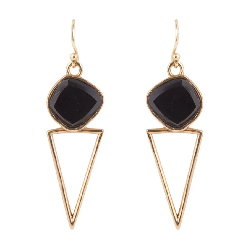 Hoop earrings with polished metal for a shiny and high-quality finish-Onyx and Bronze Triangle Earrings