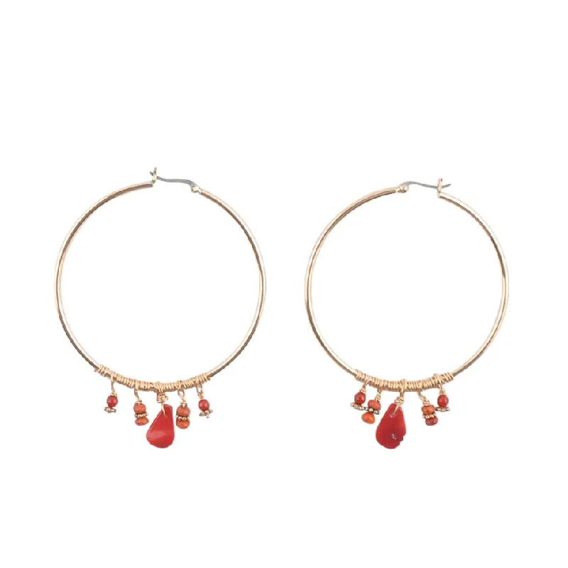 Best hoop earrings with snake chain details for a sleek and modern touch-Orange and Red Beaded Hoop Earring