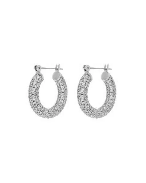 Hoop earrings with stacked layers for a bold and textured design-Pave Baby Amalfi Hoops- Silver