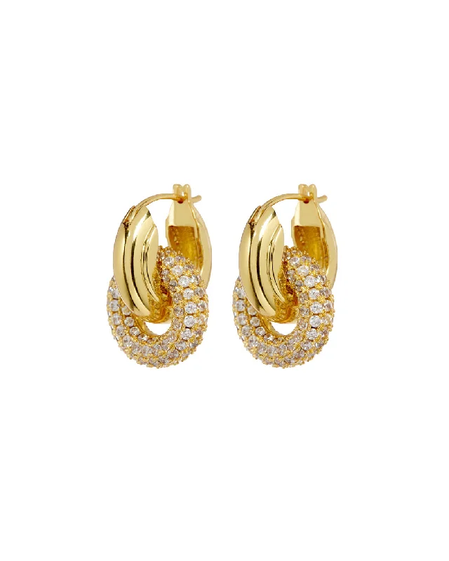 Medium hoop earrings for an everyday look with the perfect balance of style-Pave Interlock Hoops- Gold (Ships Mid December)