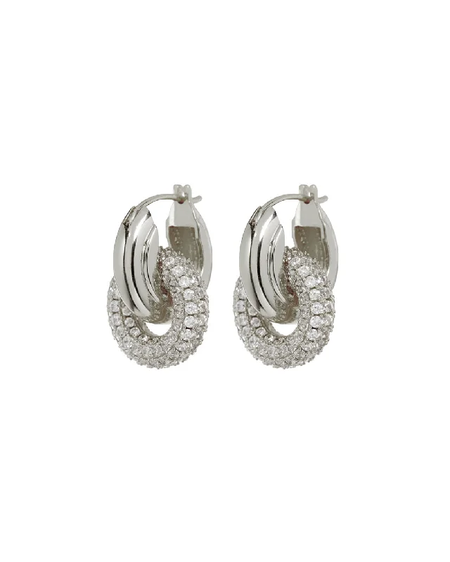 Hoop earrings with oversized designs for a bold, fashion-forward statement-Pave Interlock Hoops- Silver