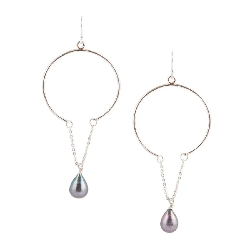 Best hoop earrings with lever-back closures for secure and easy wear-Pearl and Sterling Silver Chain Earrings