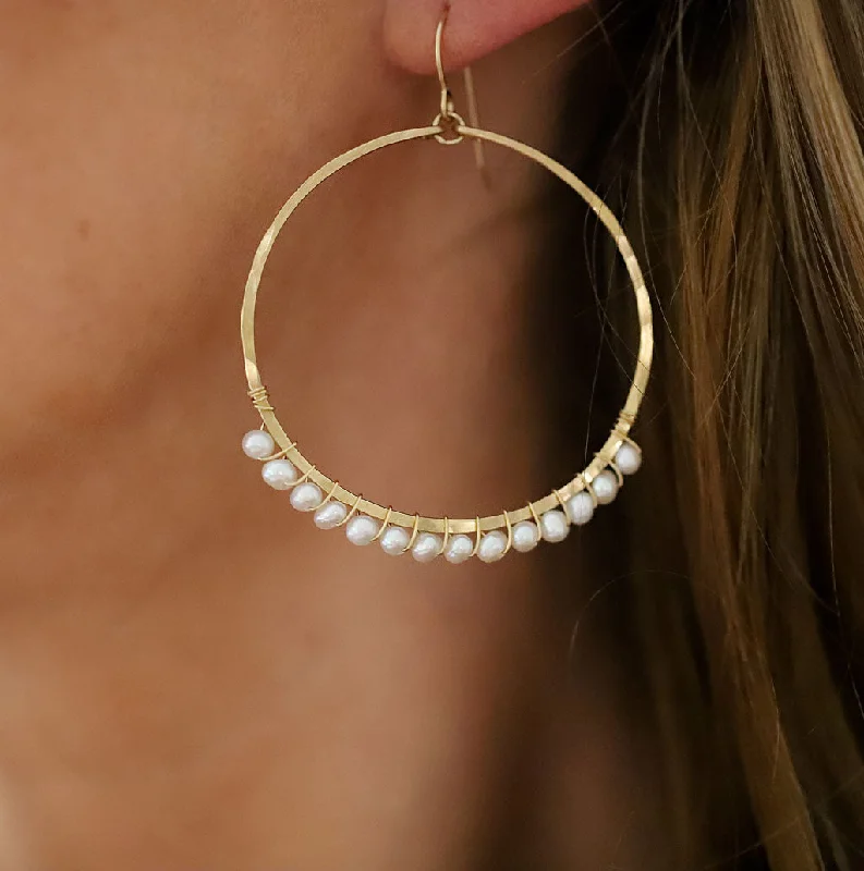 Best hoop earrings with crescent-shaped designs for a bold, moon-inspired style-Pearl Arc Hoop Earrings