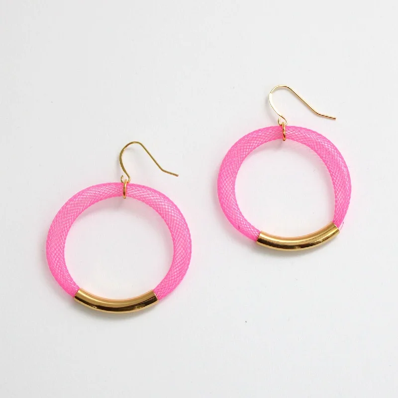 Best hoop earrings with oval shapes for a unique and elongated design-Pink Mesh Hoop Earring Gold