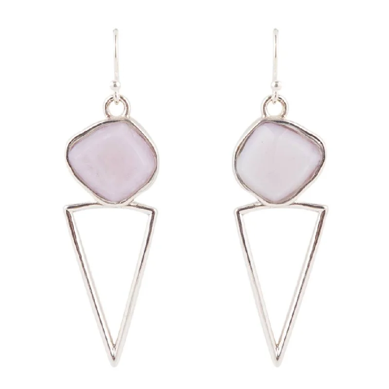 Best hoop earrings with matching bracelets for a coordinated jewelry set-Pink Opal and Sterling Silver Triangle Earrings