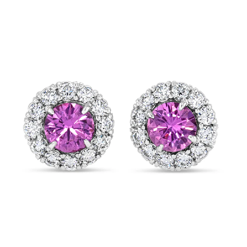 Best hoop earrings with butterfly motifs for a playful and whimsical appearance-Pink Sapphire Halo Studs