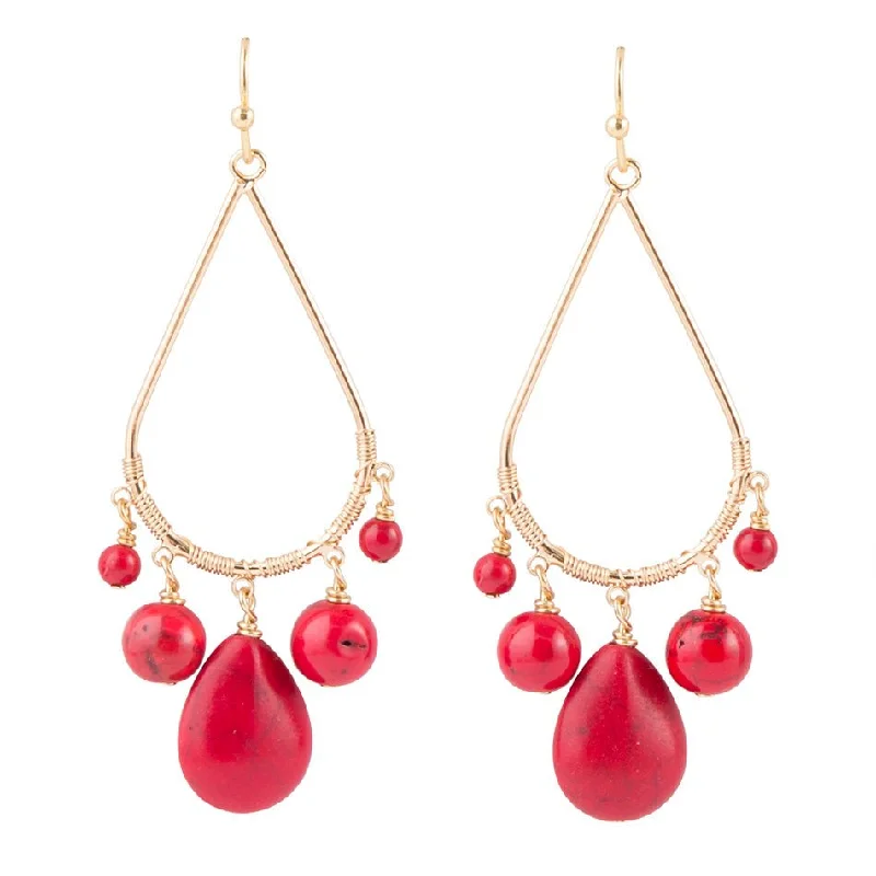 Hoop earrings with heart-shaped frames for a romantic and feminine look-Red Magnesite Chandelier Earring