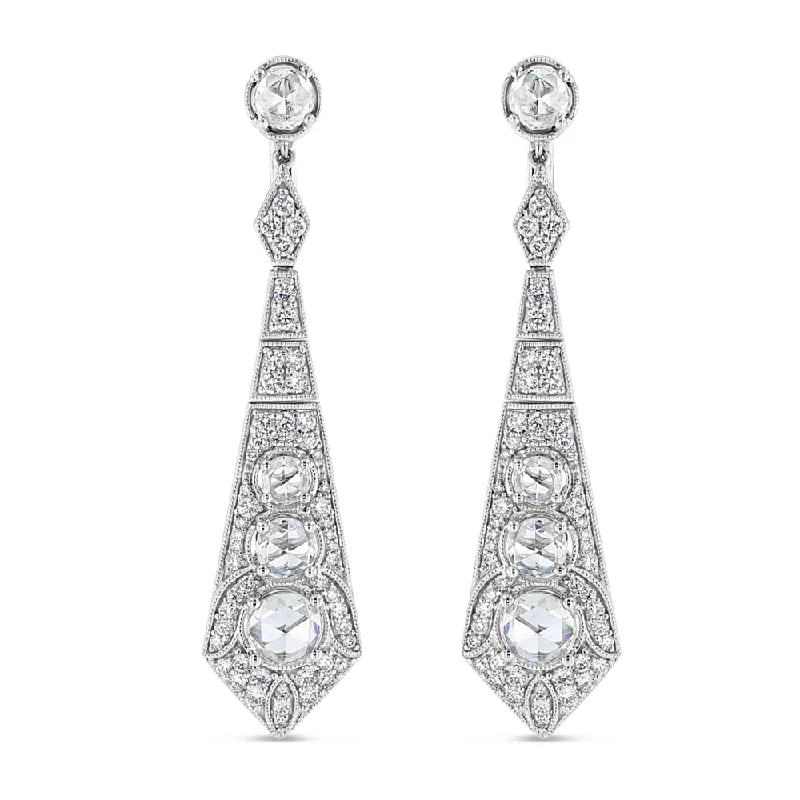 Hoop earrings with a matte finish for a sleek and sophisticated appearance-Art Deco Diamond Earrings