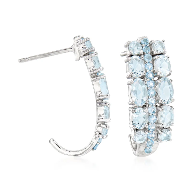 Best hoop earrings with geometric pendants for a modern, chic appeal-Ross-Simons Aquamarine and . Swiss Blue Topaz Earrings in Sterling Silver