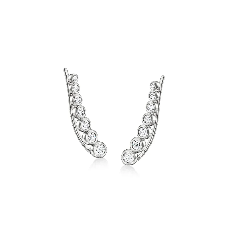 Hoop earrings with artistic filigree designs for an intricate, delicate finish-Ross-Simons Bezel-Set Diamond Ear Climbers in Sterling Silver