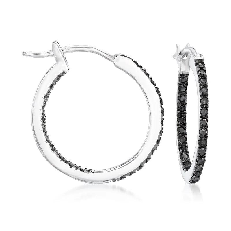 Best hoop earrings with stacked layers for a dimensional and bold look-Ross-Simons Black Diamond Inside-Outside Hoop Earrings in Sterling Silver