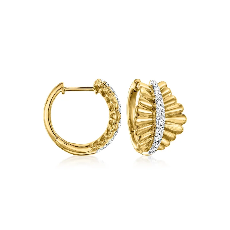 Best hoop earrings with sparkling cubic zirconia for a brilliant, budget-friendly effect-Ross-Simons Diamond Scalloped-Edge Hoop Earrings in 18kt Gold Over Sterling