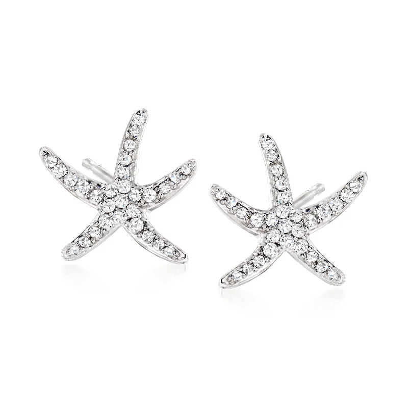 Best hoop earrings with custom designs for a personalized, unique accessory-Ross-Simons Diamond Starfish Earrings in Sterling Silver