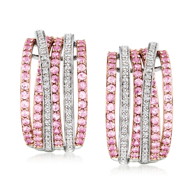 Best hoop earrings with custom engravings for a personalized and meaningful gift-Ross-Simons Pink Sapphire and . Diamond Highway Earrings in 2-Tone Sterlng Silver