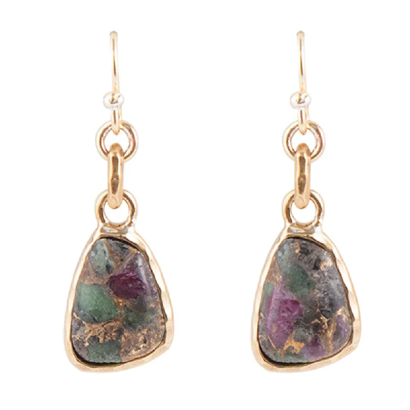 Best hoop earrings with blackened metal for an edgy and bold appearance-Ruby Zoisite Golden Bronze Matrix Earrings