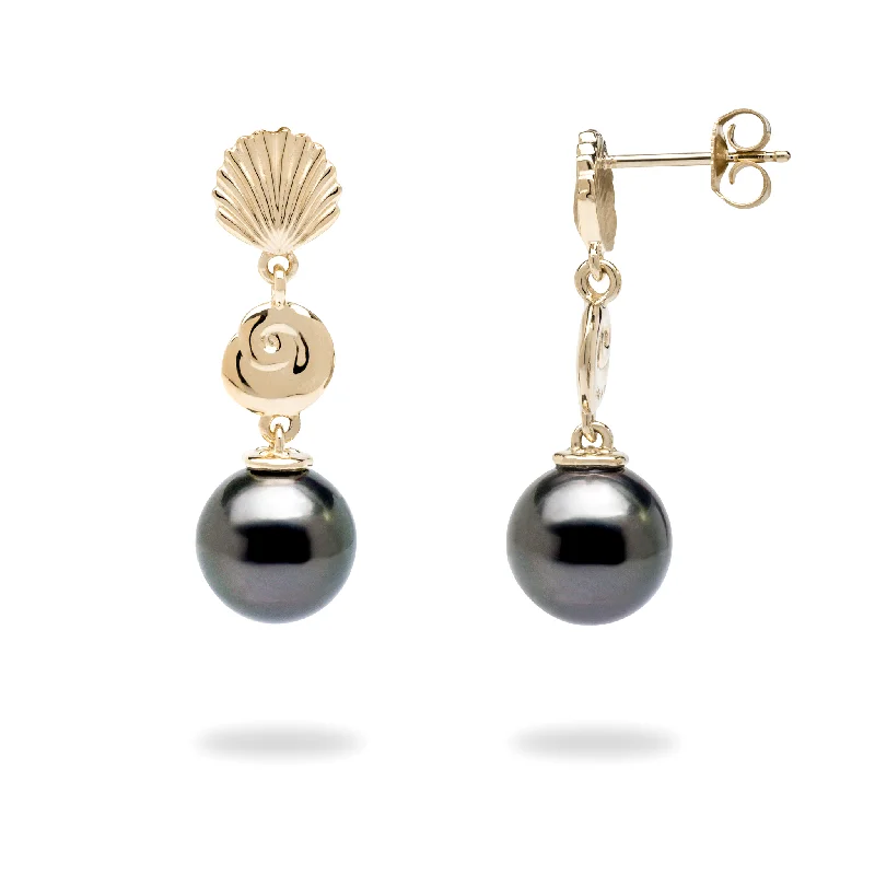 Small hoop earrings for a delicate and understated everyday wear-Seashells Tahitian Black Pearl Earrings in Gold - 9-10mm