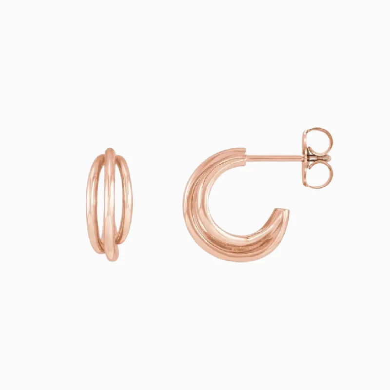 Hoop earrings with leather accents for a sleek and bold combination-Gold Triple Layer Hoops