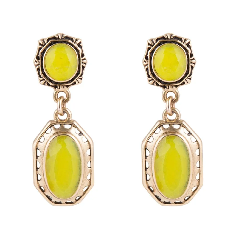 Best hoop earrings with satin ribbons for a soft, feminine appearance-Vintage Style Chartreuse Quartz Earrings