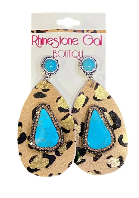 Best hoop earrings with intricate beaded details for a textured, stylish appearance-Women's Leopard Earrings In Turquoise